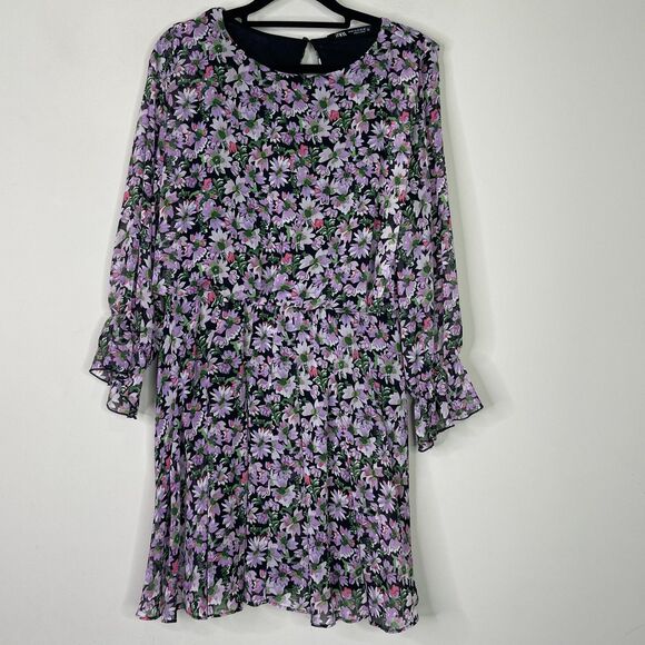 Zara Floral Print Long Sleeve Boho Dress Women's Size Medium - Picture 9 of 9